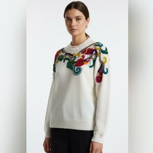Cottage Core Vintage Sweater by Premiere Editions Embroidered Size Small Women's